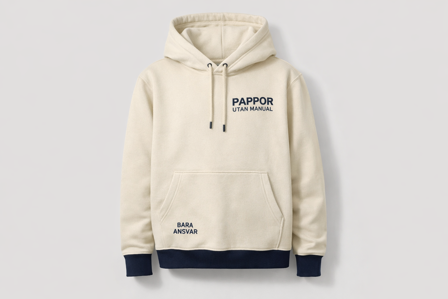 Pappor utan manual – Premium Hoodie (Sand/Navy Edition)